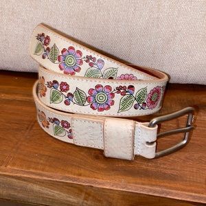 DKNY Floral Leather Belt Size Small Vintage